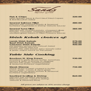 sands resto menu